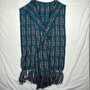 Blanket Scarf Wrap Rectangle Fringe Woven Lightweight Green Multi Striped 80x22